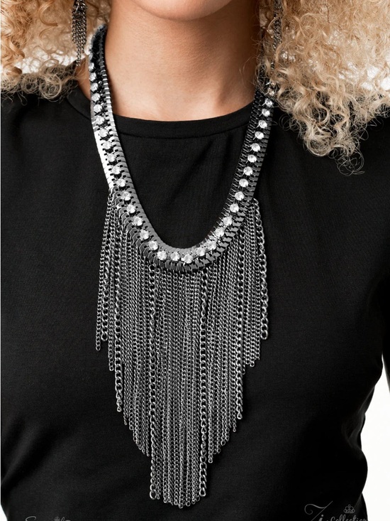 paparazzi Jewelry - Sassy Statement Black Rhinestone Fringe Necklace & Earrings